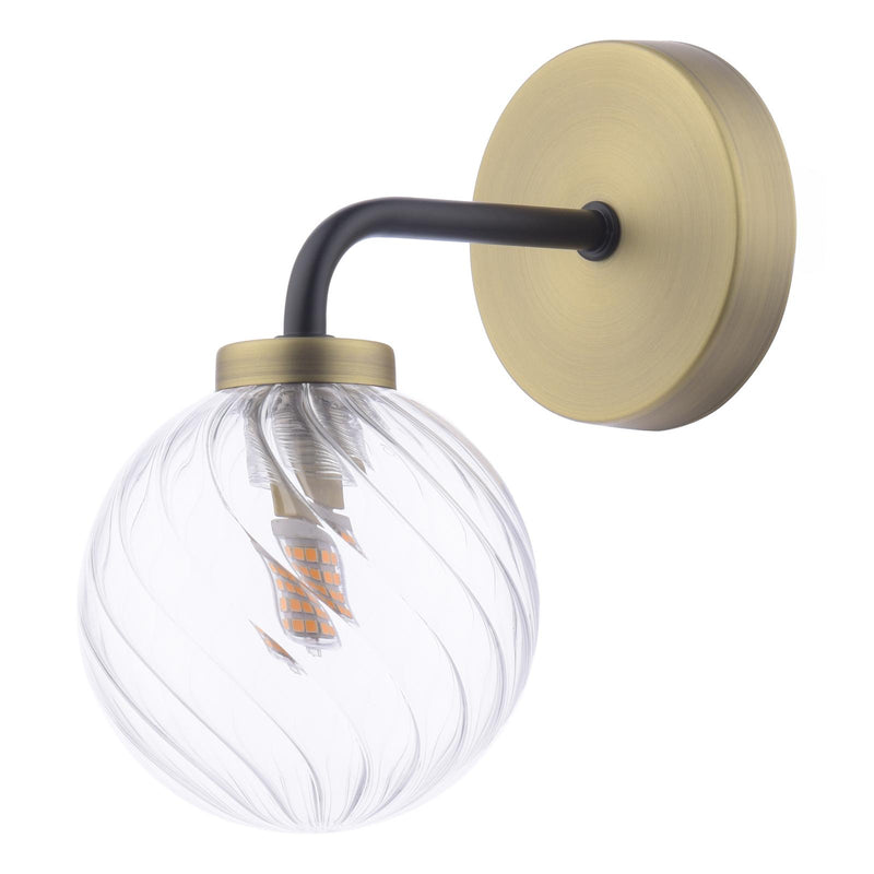 Dar Lighting Lainey Wall Light Matt Black and Antique Brass With Twisted Glass • LAI0754-03