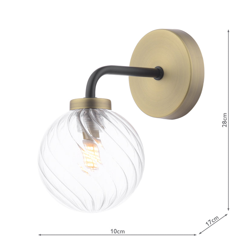 Dar Lighting Lainey Wall Light Matt Black and Antique Brass With Twisted Glass • LAI0754-03