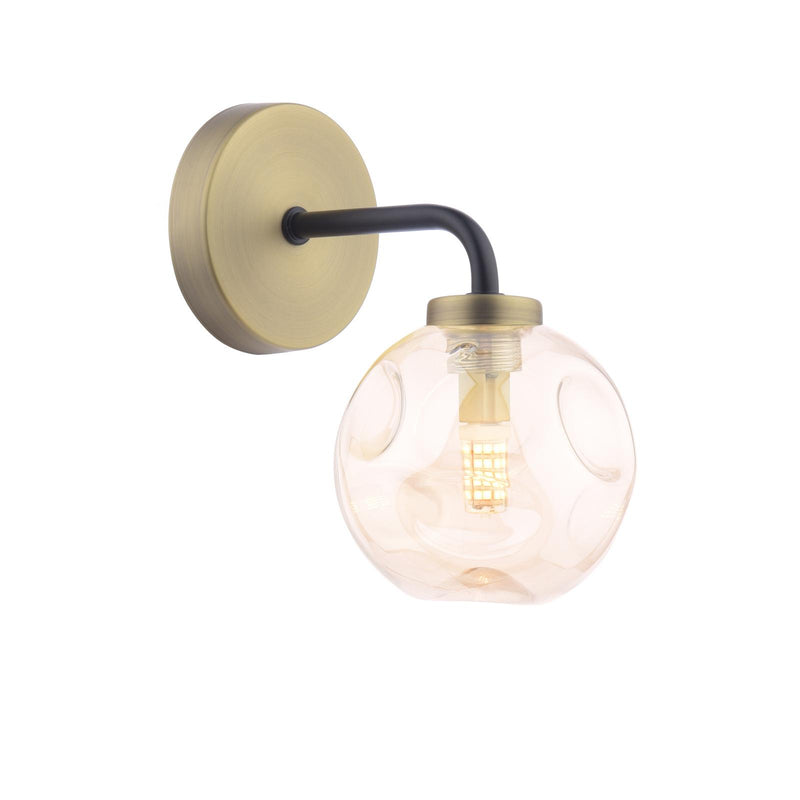 Dar Lighting Lainey Wall Light Matt Black and Antique Brass With Closed Organic Amber Glass • LAI0754-27