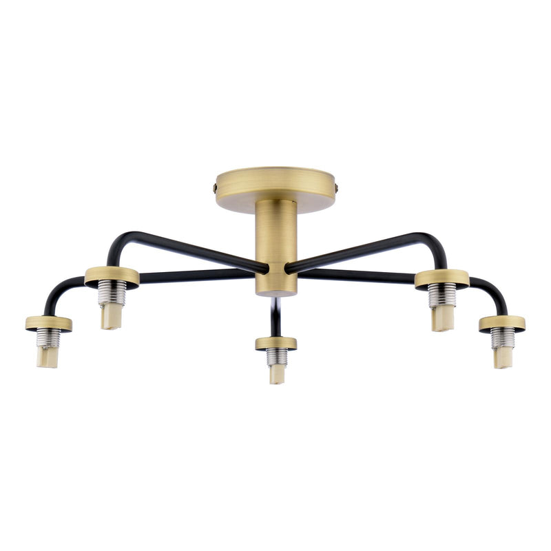 Dar Lighting Lainey 5 Light Semi-Flush Matt Black and Antique Brass Frame Only • LAI5454-F