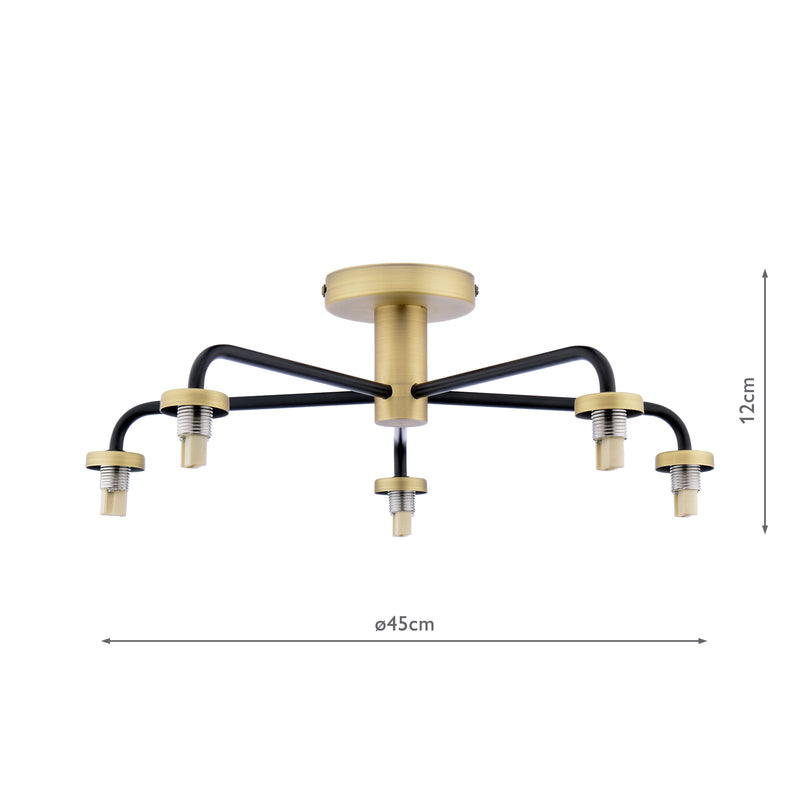 Dar Lighting Lainey 5 Light Semi-Flush Matt Black and Antique Brass Frame Only • LAI5454-F