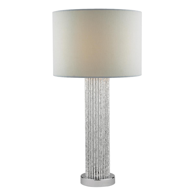 Dar Lighting Lazio Table Lamp Polished Chrome Silver Rod With Faux Silk Shade • LAZ4239