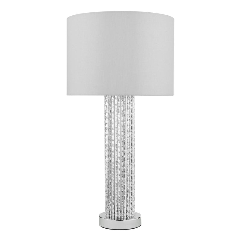 Dar Lighting Lazio Table Lamp Polished Chrome Silver Rod With Faux Silk Shade • LAZ4239
