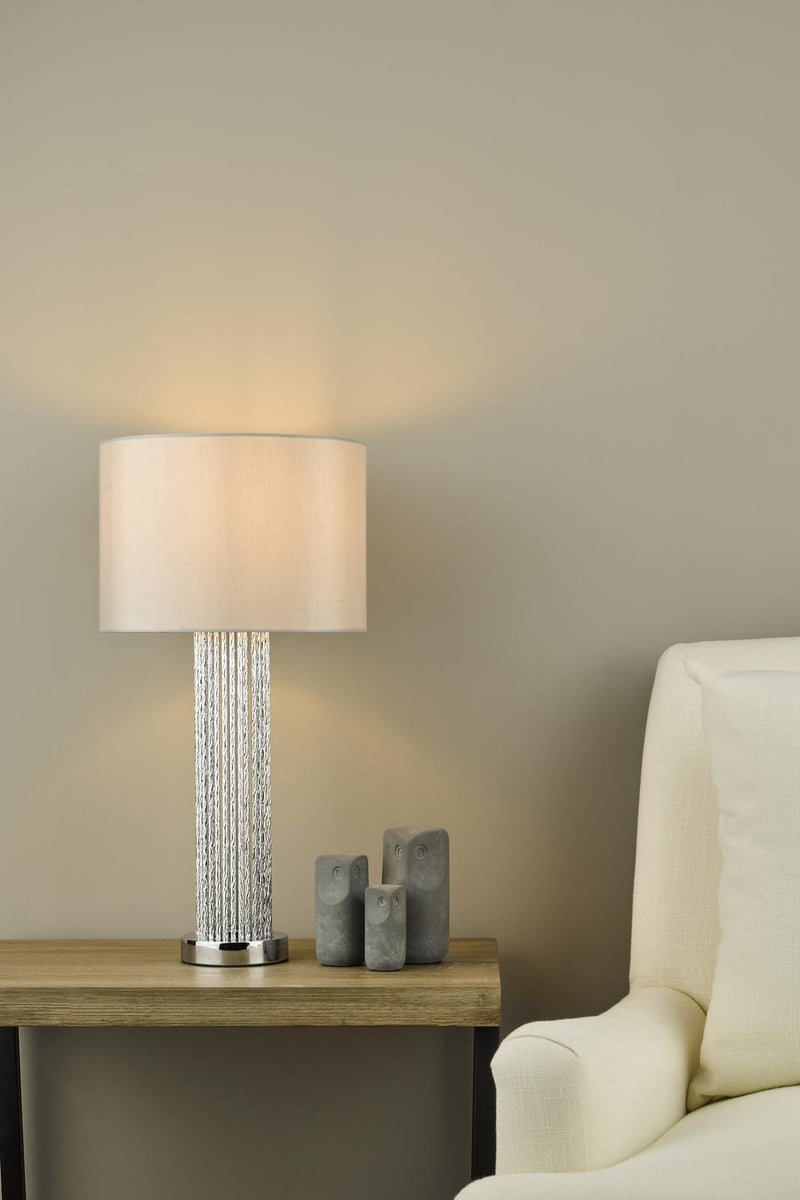 Dar Lighting Lazio Table Lamp Polished Chrome Silver Rod With Faux Silk Shade • LAZ4239