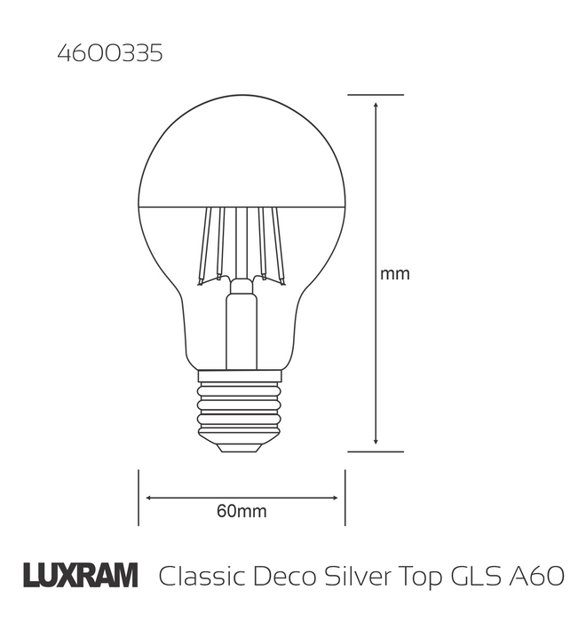 Luxram Classic Deco Silver Top GLS A60 E27 4W, 2700K, 330lm  • 4600335