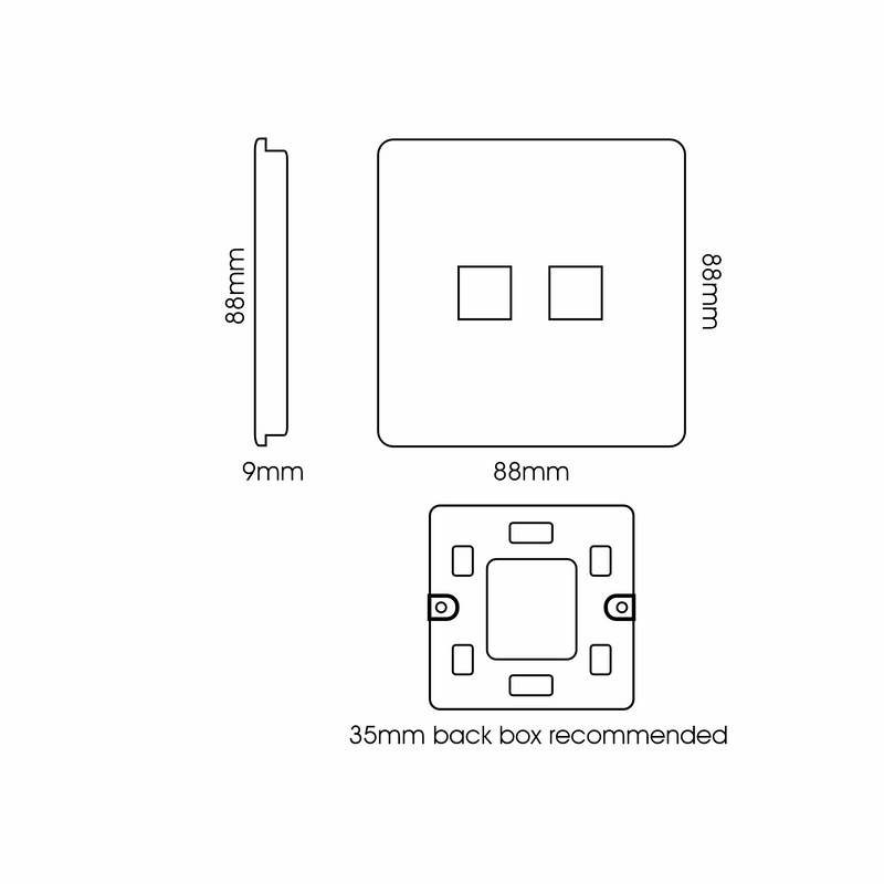 Trendi, Artistic Modern Twin PC Ethernet Cat 5&6 Data Outlet Carbon Fibre Finish, BRITISH MADE, (35mm Back Box Required), 5yrs Warranty • ART-2PCCF