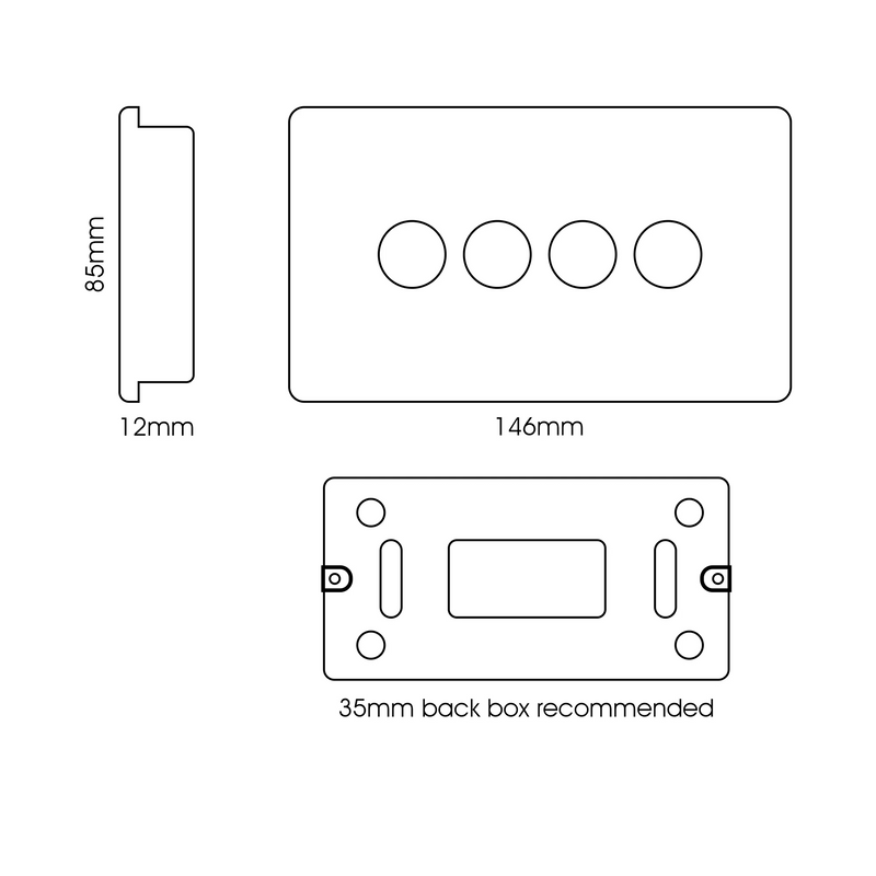 Trendi, Artistic Modern 4 Gang 2 Way LED Dimmer Switch 5-150W LED / 120W Tungsten Per Dimmer, Copper Finish, (35mm Back Box Required) 5yrs Warranty • ART-4LDMCPR