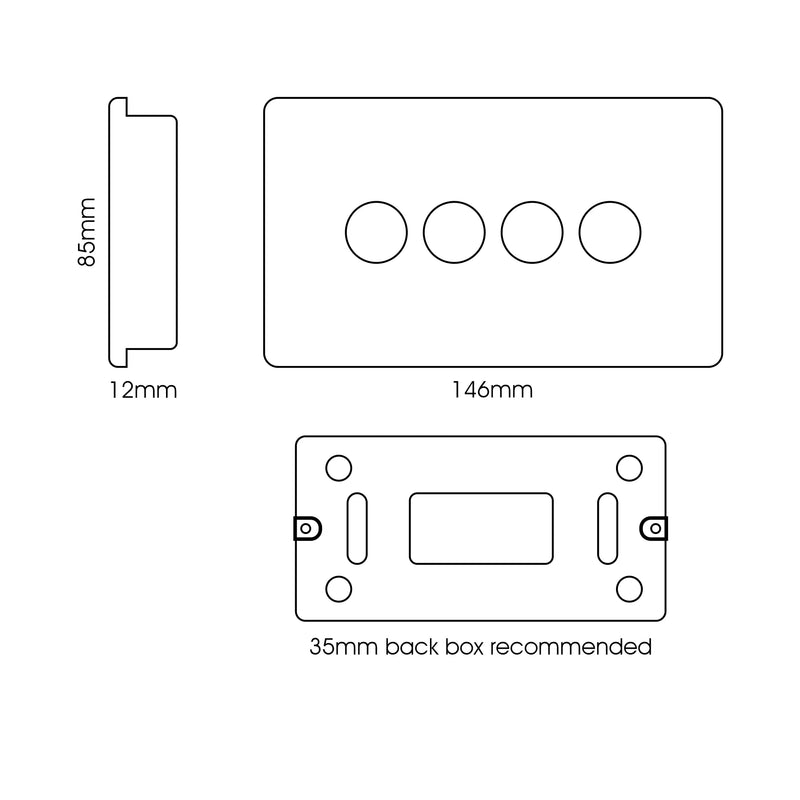 Trendi, Artistic Modern 4 Gang 2 Way LED Dimmer Switch 5-150W LED / 120W Tungsten Per Dimmer, Midnight Blue Finish, (35mm Back Box Required) 5yrs Warranty • ART-4LDMMD