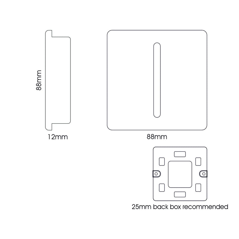 Trendi, Artistic Modern 10A Triple Pole Bathroom Fan Isolator Switch Charcoal Finish, BRITISH MADE, (25mm Back Box Required), 5yrs Warranty • ART-FICH