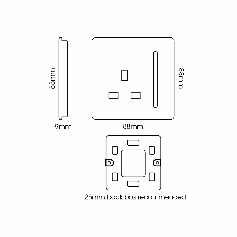 Trendi, Artistic Modern 1 Gang 13Amp Switched Socket Carbon Fibre Finish, BRITISH MADE, (25mm Back Box Required), 5yrs Warranty • ART-SKT13CF