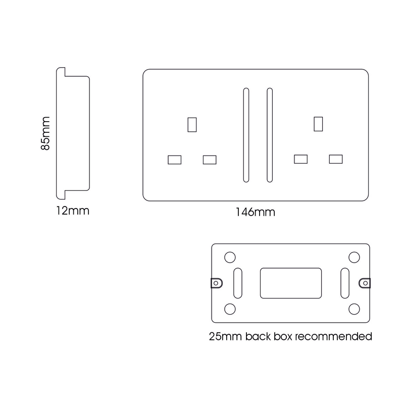 Trendi, Artistic Modern 2 Gang 13Amp Long Switched Double Socket Ocean Blue Finish, BRITISH MADE, (25mm Back Box Required), 5yrs Warranty • ART-SKT213LOB