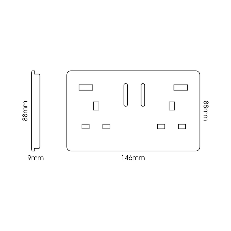 Trendi, Artistic Modern 2 Gang USB 2x3.1mAH Plug Socket Carbon Fibre Finish, BRITISH MADE, (35mm Back Box Required), 5yrs Warranty • ART-SKT213USB31AACF
