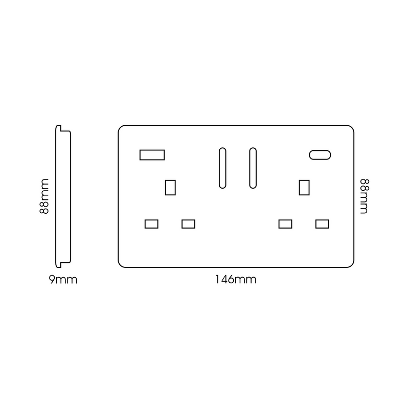 Trendi, Artistic Modern 2 Gang USB 1 x Type A & 1 x Type C 3.1mAh Plug Socket Dark Brown Finish, BRITISH MADE • ART-SKT213USB31ACMG
