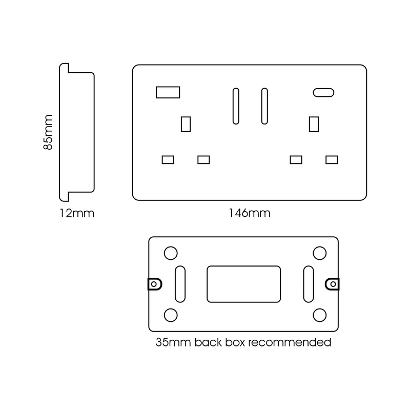 Trendi, Artistic Modern 2 Gang USB 1 x Type A & 1 x Type C 3.1mAh Plug Socket Warm Grey Finish, BRITISH MADE • ART-SKT213USB31ACWG