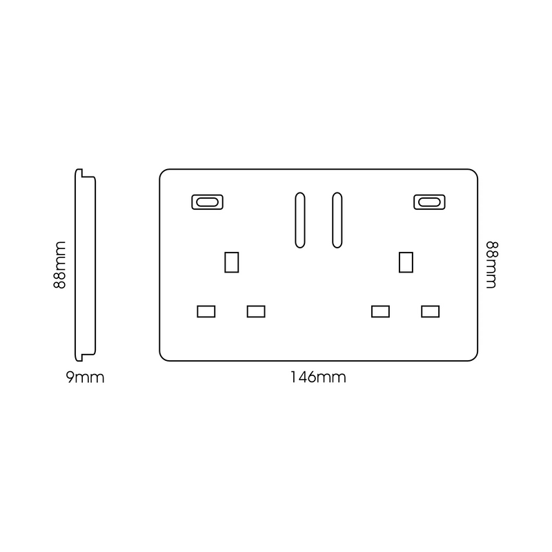 Trendi, Artistic Modern 2 Gang Switched Double Socket 13A With 2 x USB-C 45W Dark Brown Finish, BRITISH MADE, 35mm Back Box Required • ART-SKT213USB45WCCDB