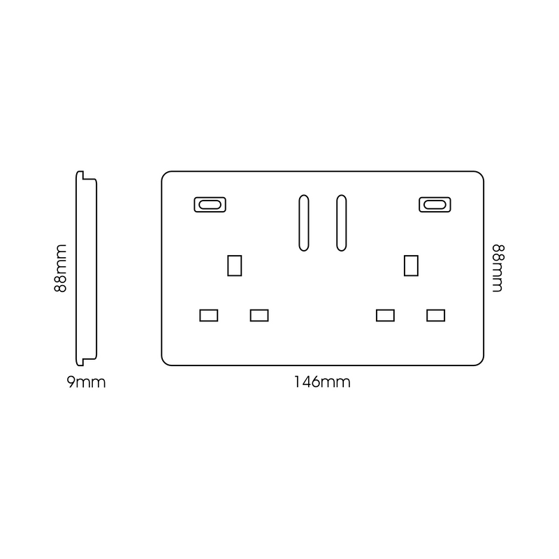 Trendi, Artistic Modern 2 Gang Switched Double Socket 13A With 2 x USB-C 24W Midnight Blue Finish, BRITISH MADE, 35mm Back Box Required • ART-SKT213USB48CCMD