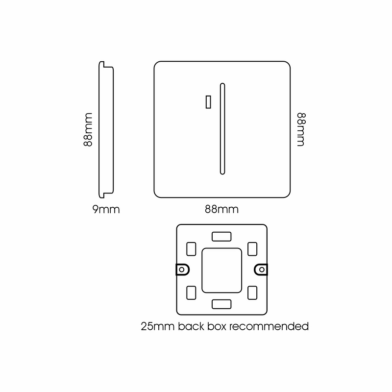Trendi, Artistic Modern 20 Amp Neon Insert Double Pole Switch Carbon Fibre Finish, BRITISH MADE, (25mm Back Box Required), 5yrs Warranty • ART-WHS1CF