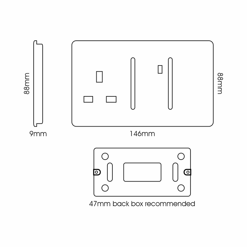Trendi, Artistic Modern Cooker Control Panel 13amp with 45amp Switch Carbon Fibre Finish, BRITISH MADE, (47mm Back Box Required), 5yrs Warranty • ART-WHS213CF