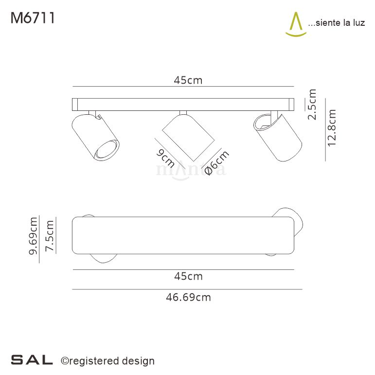 Mantra Fusion M6711 Sal Linear 3 Light Spotlight GU10, Matt Black • M6711