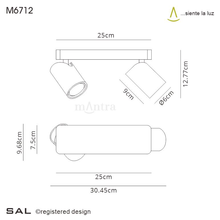 Mantra Fusion M6712 Sal Linear 2 Light Spotlight GU10, Matt Black • M6712