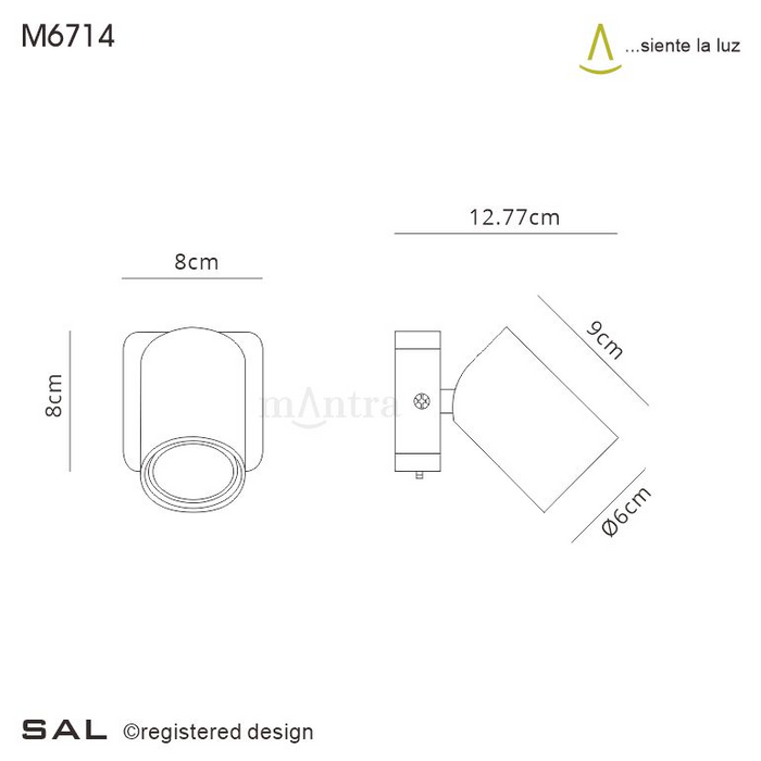 Mantra Fusion M6714 Sal 1 Light Switched Wall Light GU10, Matt Black • M6714