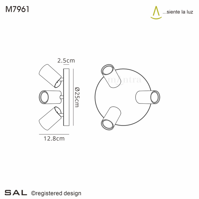 Mantra Fusion M7961 Sal Round 3 Light Spotlight GU10, Matt White • M7961