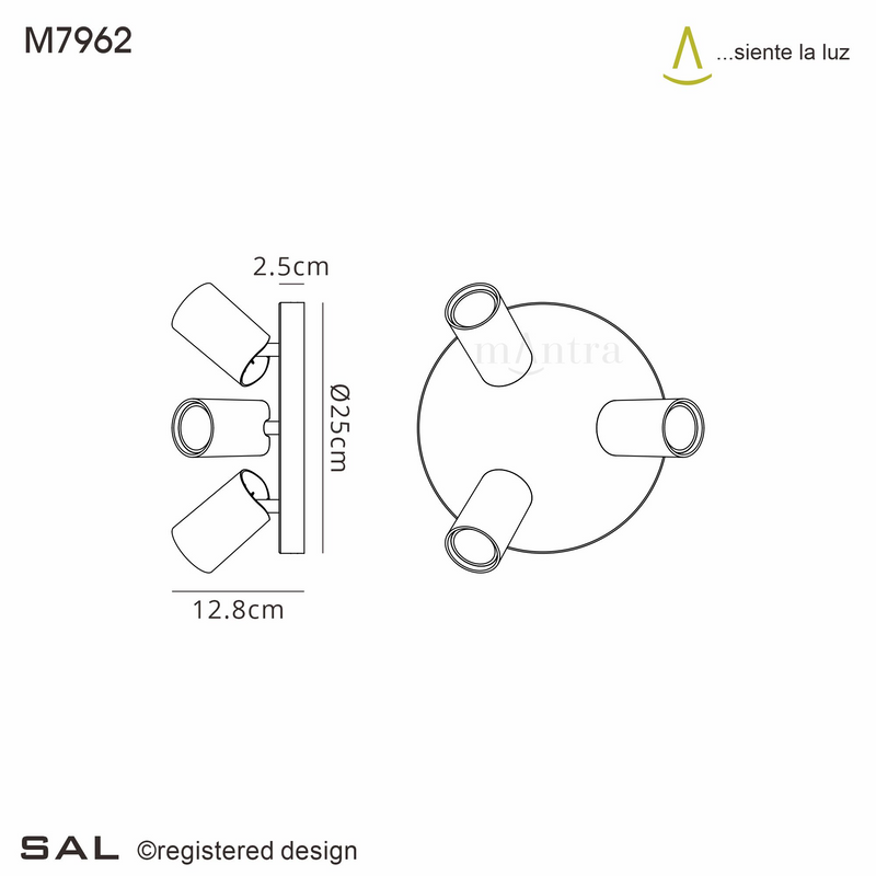 Mantra Fusion M7962 Sal Round 3 Light Spotlight GU10, Matt Black • M7962