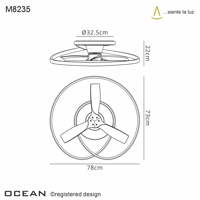 Mantra  Ocean 60W LED Dimmable Ceiling Light With Built-In 35W DC Reversible Fan, Wood, 4200lm, 5yrs Warranty • M8235