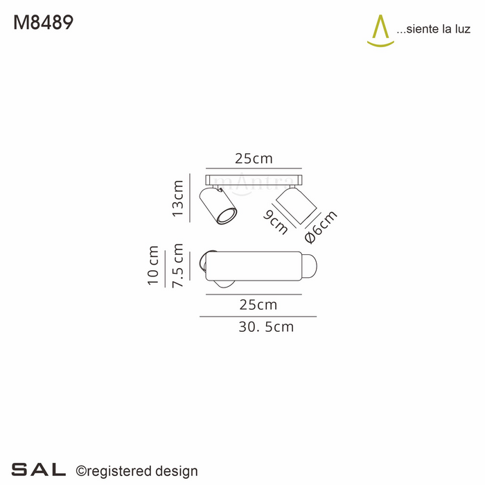 Mantra Fusion M8489 Sal Linear 2 Light Spotlight GU10, Satin Gold/Matt Black • M8489