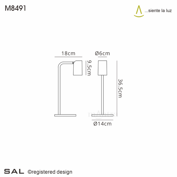 Mantra Fusion M8491 Sal Small Table Lamp With Inline Switch 1 Light GU10, Satin Gold/Matt Black • M8491