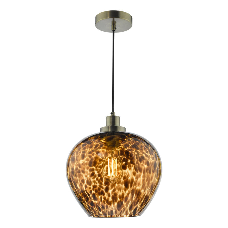 Dar Lighting Leandra Pendant Tortoiseshell Glass and Antique Brass • LEA0106
