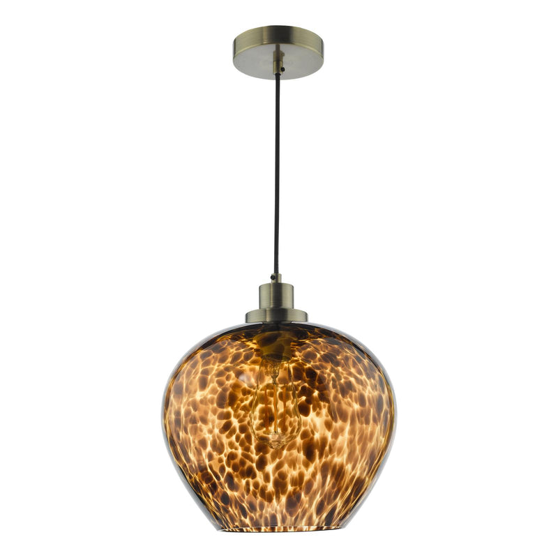 Dar Lighting Leandra Pendant Tortoiseshell Glass and Antique Brass • LEA0106
