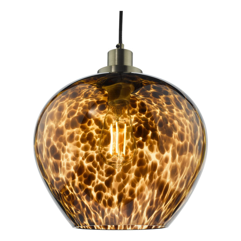 Dar Lighting Leandra Pendant Tortoiseshell Glass and Antique Brass • LEA0106