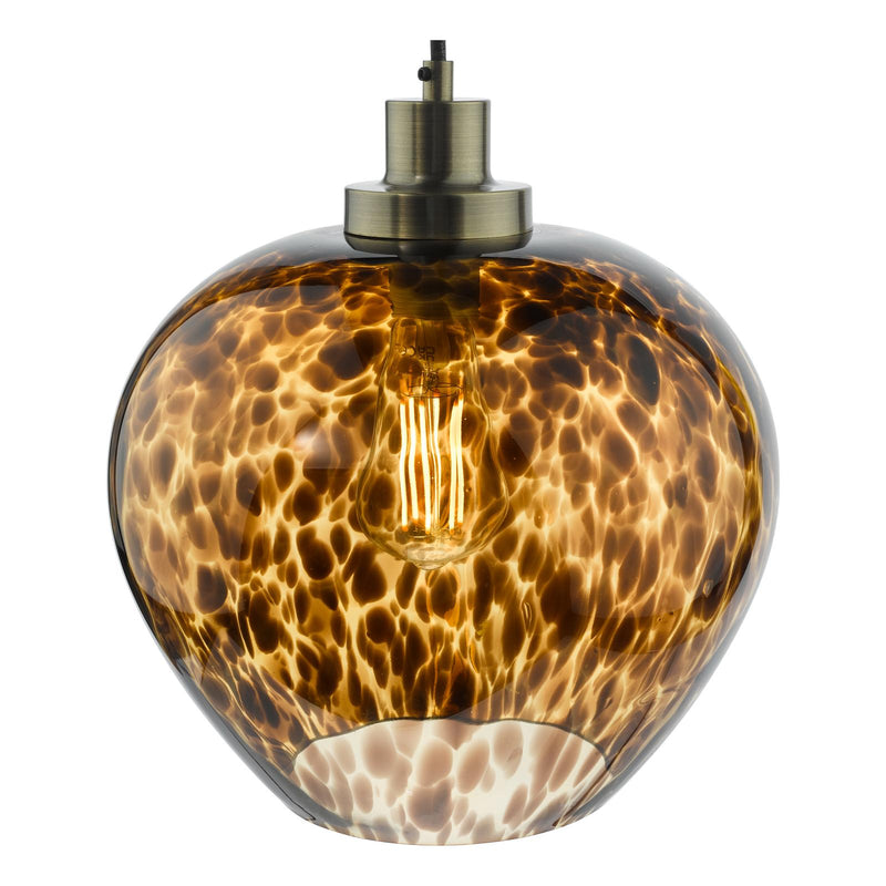 Dar Lighting Leandra Pendant Tortoiseshell Glass and Antique Brass • LEA0106