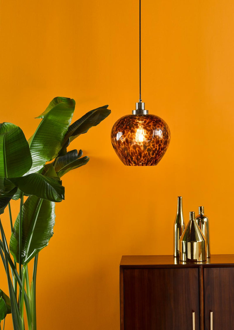 Dar Lighting Leandra Pendant Tortoiseshell Glass and Antique Brass • LEA0106