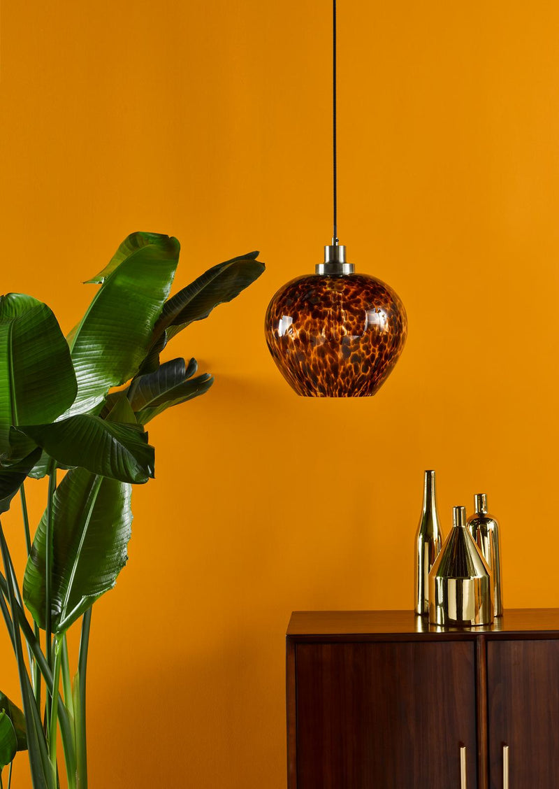 Dar Lighting Leandra Pendant Tortoiseshell Glass and Antique Brass • LEA0106
