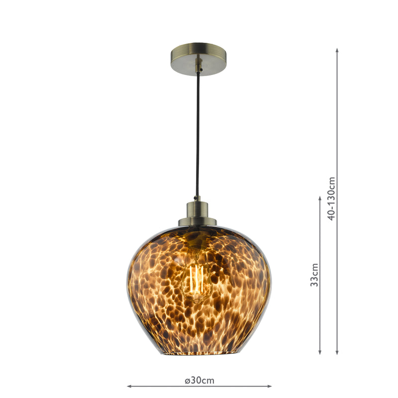 Dar Lighting Leandra Pendant Tortoiseshell Glass and Antique Brass • LEA0106
