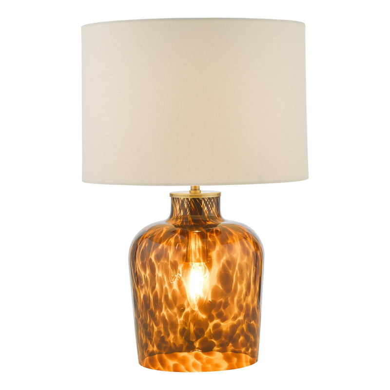 Dar Lighting Leandra Dual Light Table Lamp Tortoiseshell Glass With Shade • LEA4206