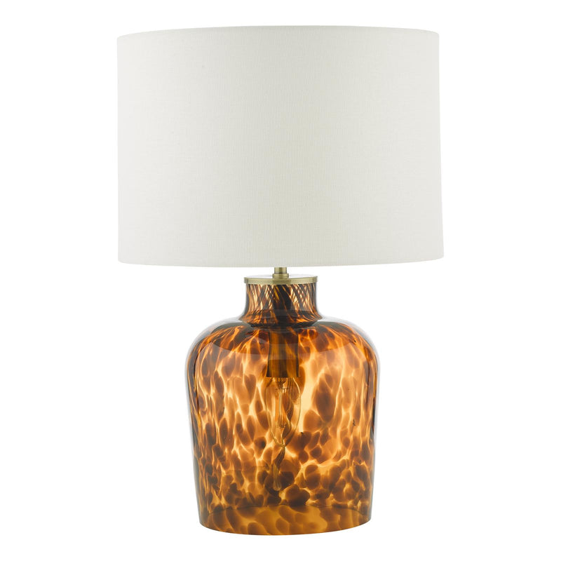Dar Lighting Leandra Dual Light Table Lamp Tortoiseshell Glass With Shade • LEA4206