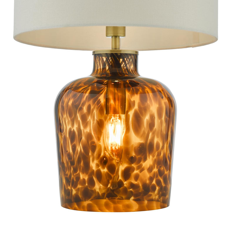 Dar Lighting Leandra Dual Light Table Lamp Tortoiseshell Glass With Shade • LEA4206