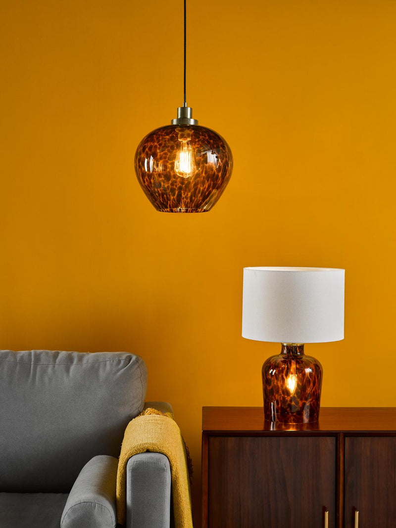 Dar Lighting Leandra Dual Light Table Lamp Tortoiseshell Glass With Shade • LEA4206
