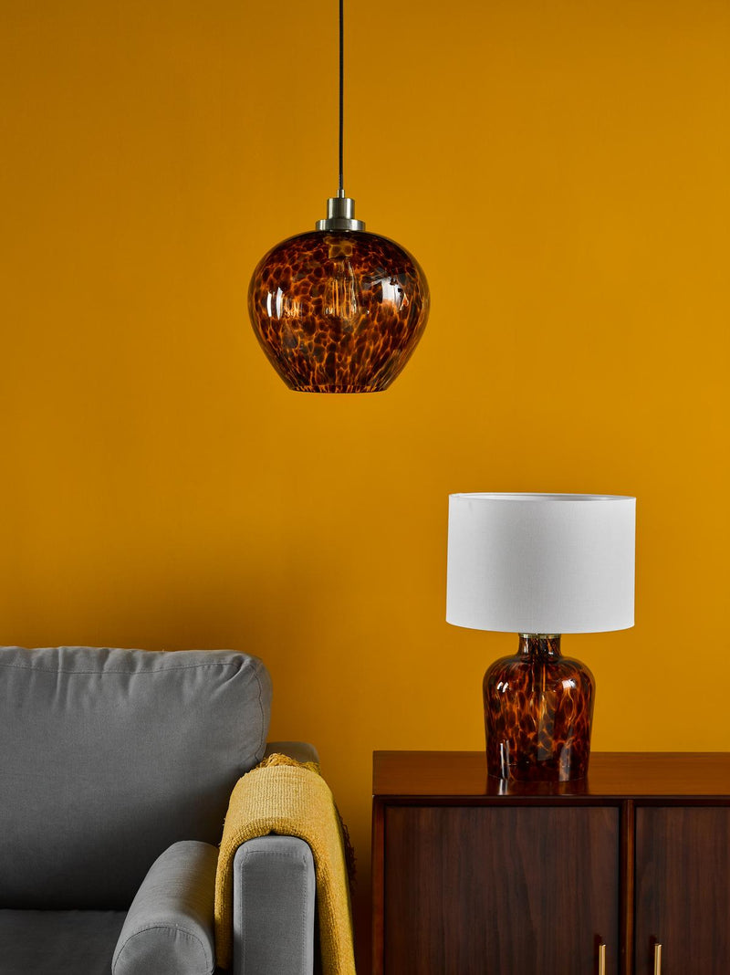 Dar Lighting Leandra Dual Light Table Lamp Tortoiseshell Glass With Shade • LEA4206