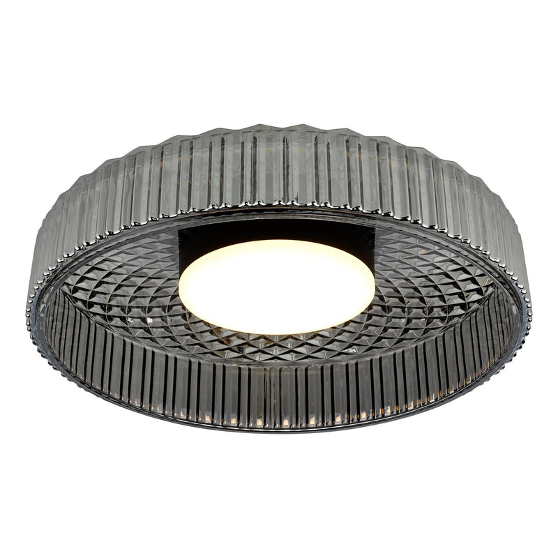 Dar Lighting Leena Flush Satin Black and Smoked Ribbed Glass LED • LEE5222