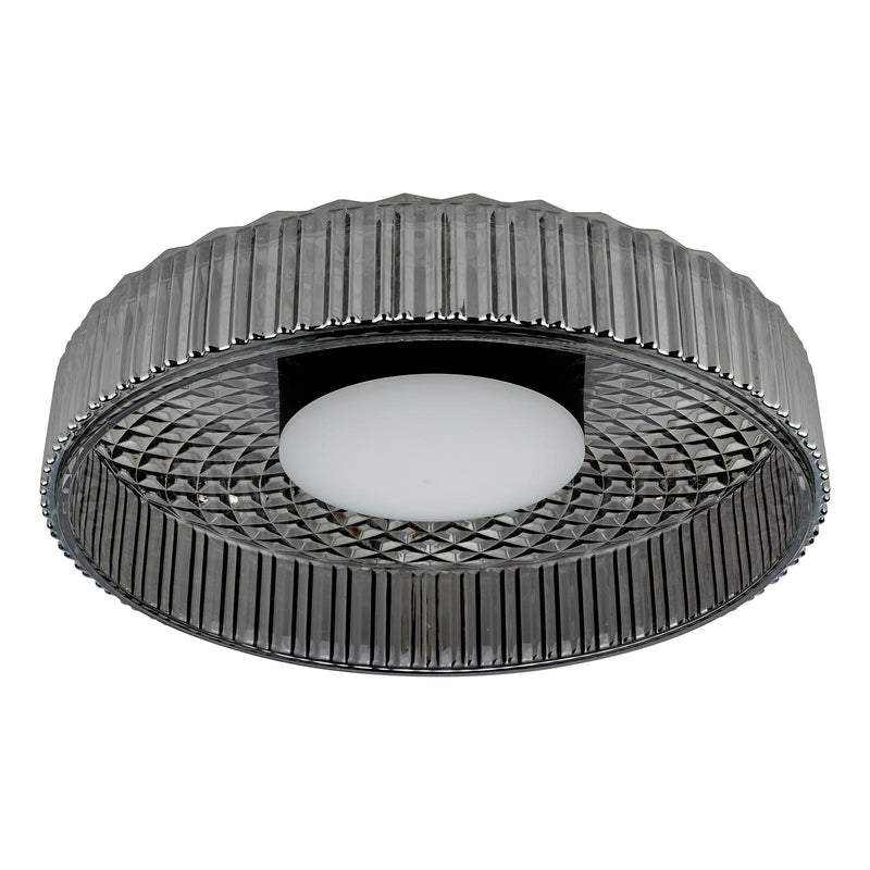 Dar Lighting Leena Flush Satin Black and Smoked Ribbed Glass LED • LEE5222