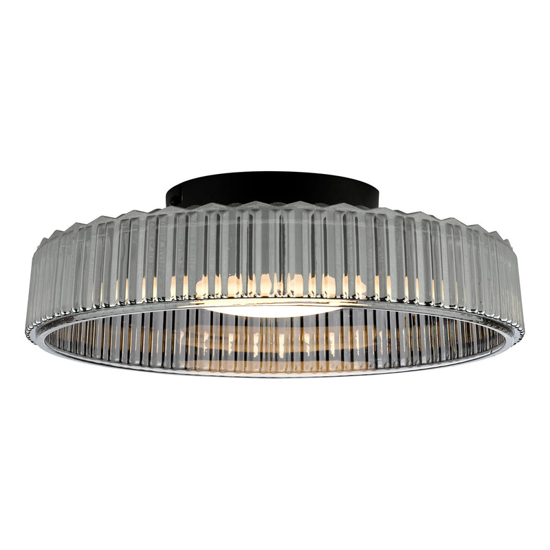 Dar Lighting Leena Flush Satin Black and Smoked Ribbed Glass LED • LEE5222