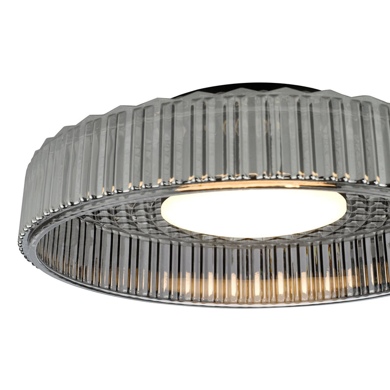 Dar Lighting Leena Flush Satin Black and Smoked Ribbed Glass LED • LEE5222