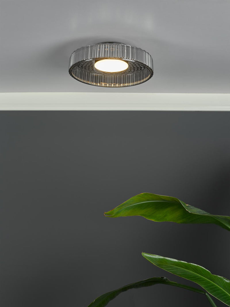 Dar Lighting Leena Flush Satin Black and Smoked Ribbed Glass LED • LEE5222