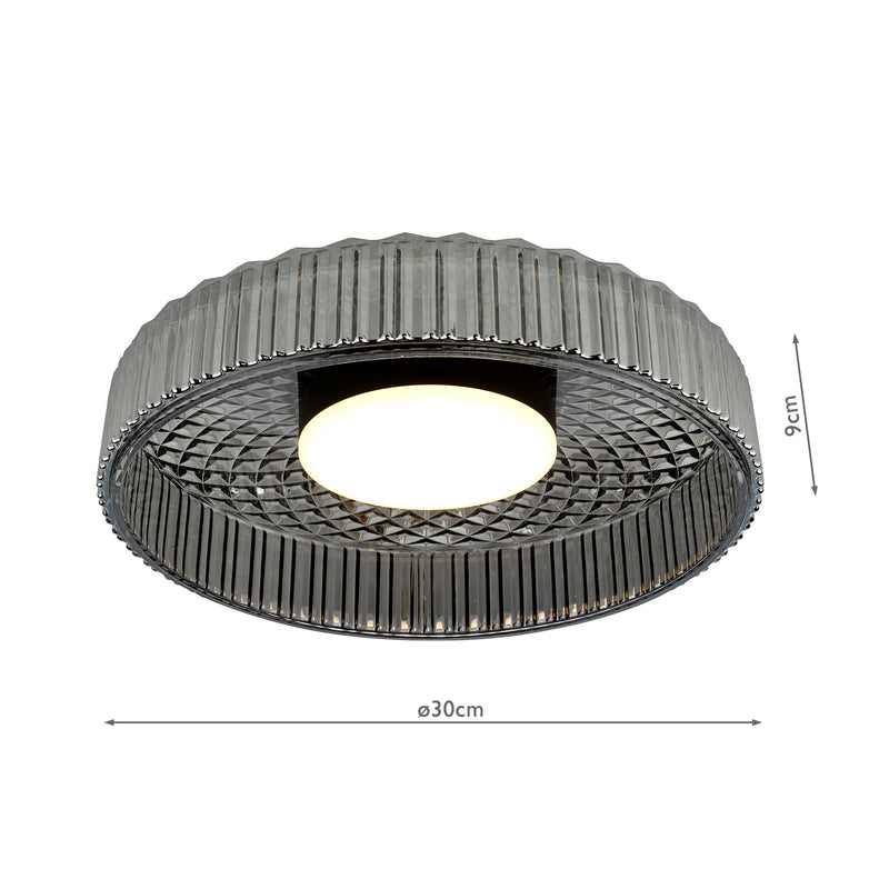 Dar Lighting Leena Flush Satin Black and Smoked Ribbed Glass LED • LEE5222