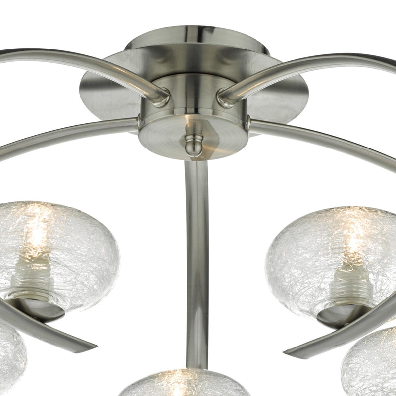 Dar Lighting Leighton 5lt Semi Flush Satin Chrome & Sugar Cane Glass • LEI5446