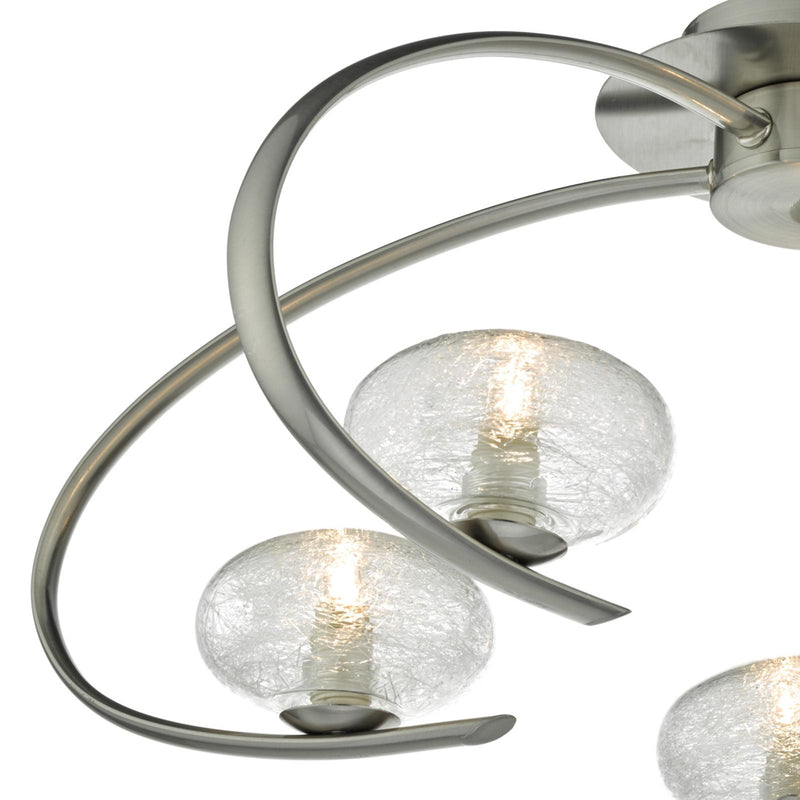 Dar Lighting Leighton 5lt Semi Flush Satin Chrome & Sugar Cane Glass • LEI5446